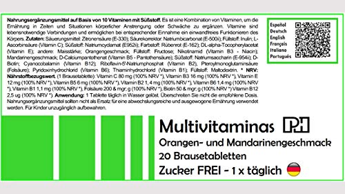 MULTIVITAMINAS PH con 20 comprimidos efervescentes, 10 vitaminas que te aportaran energía y vitalidad.