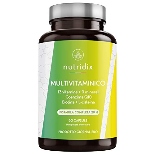 Multivitaminas y Minerales - Complejo Multivitamínico con 29 Nutrientes Esenciales con 13 Vitaminas y 9 Minerales - Energía, Cansancio y Defensas para Hombre y Mujer - 60 cápsulas Nutridix