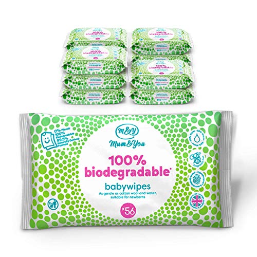 Mum & You Toallitas Húmedas Para Bebés 100% Biodegradables, Paquete De 12, (672 Toallitas En Total). 98% De Agua, 0% De Plástico, Hipoalergénico Y Dermatológicamente Probado
