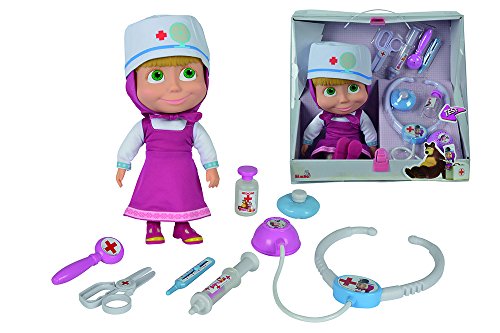 Muñeca de 30cm de Masha y el Oso con maletín médico y accesorios con sonido (Simba 9306542)