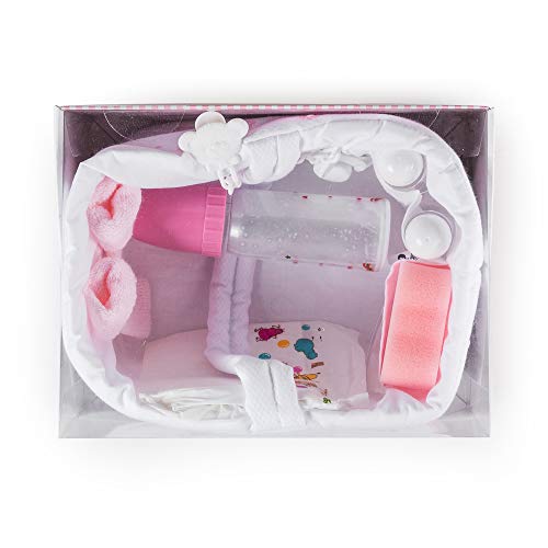 Muñecas Arias - Canastilla Elegance Rosa para Muñeca con Biberón Mágico, Patucos ,Chupete, Pañal, Bote para Gel, Bote para Champú y Esponja (ARI5017), surtido: colores aleatorios