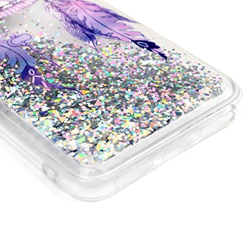 MUSESHOP Funda Xiaomi Redmi Note 7/Note 7 Pro, Pintado Purpurina Líquida Que Fluye Cubierta Brillante Carcasa Liquida Cristal TPU Gel Fina Arenas Movedizas - Campana de Viento de Plumas