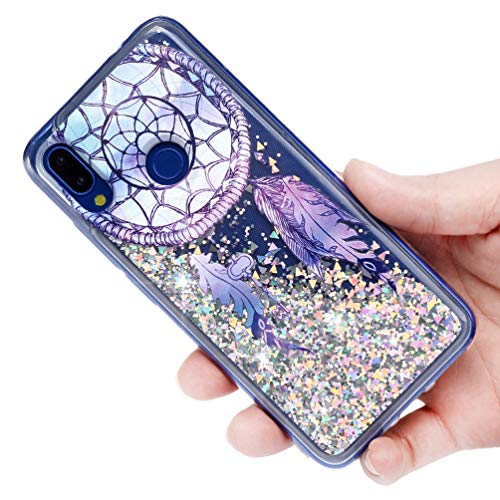 MUSESHOP Funda Xiaomi Redmi Note 7/Note 7 Pro, Pintado Purpurina Líquida Que Fluye Cubierta Brillante Carcasa Liquida Cristal TPU Gel Fina Arenas Movedizas - Campana de Viento de Plumas