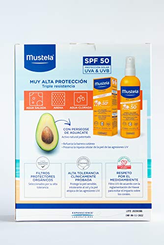 Mustela Spray Solar 200ml (SPF 50) + Leche Solar 100ml (SPF 50) Pack especial nueva fórmula