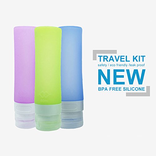 MUUZONING Botellas de Viaje de Silicona, 100% BPA Gratis Recipientes rellenables portátiles a Prueba de Fugas para champú, Acondicionador,Loción, artículos de tocador(4 Unidades) -80ml