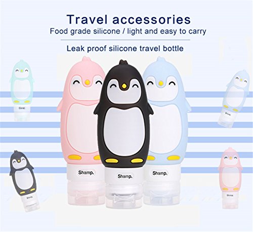 MUUZONING Pingüino Lindo Botellas de Viaje de Silicona, 100% BPA Gratis Recipientes rellenables portátiles a Prueba de Fugas para, Acondicionador,Loción, artículos de tocador(4 * 90ml)