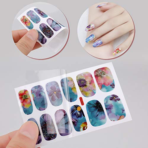 MWOOT 10 Hojas Full Cover Nail Art Stickers,Adhesivas Pegatinas de Esmalte de Uñas,Uñas Decoración Pegatinas Tatuajes