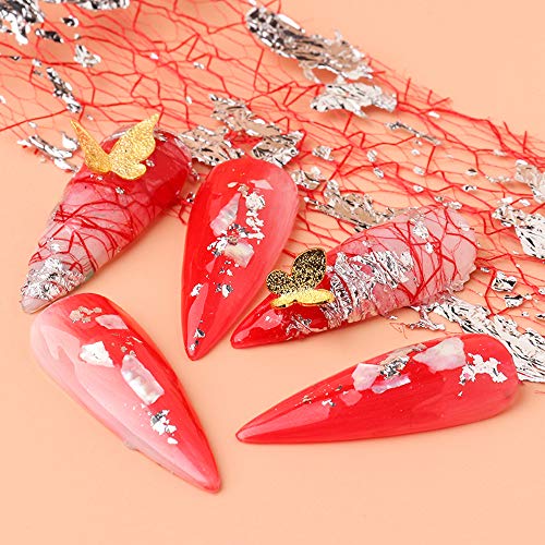 Mwoot 10 Rolls Mesh Nail Sticker DIY Gold Silver 3D Net Line Tape on Nails Adhesive Silk Foil Nail Art Stickers, Wraps Decals Starry Sky Manicure Kit (1.57inchs*16.68inchs)