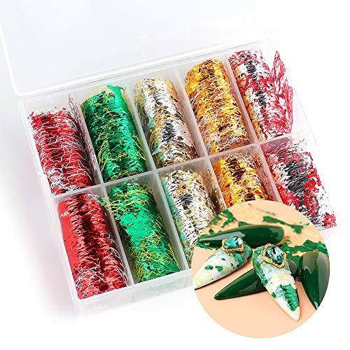 Mwoot 10 Rolls Mesh Nail Sticker DIY Gold Silver 3D Net Line Tape on Nails Adhesive Silk Foil Nail Art Stickers, Wraps Decals Starry Sky Manicure Kit (1.57inchs*16.68inchs)