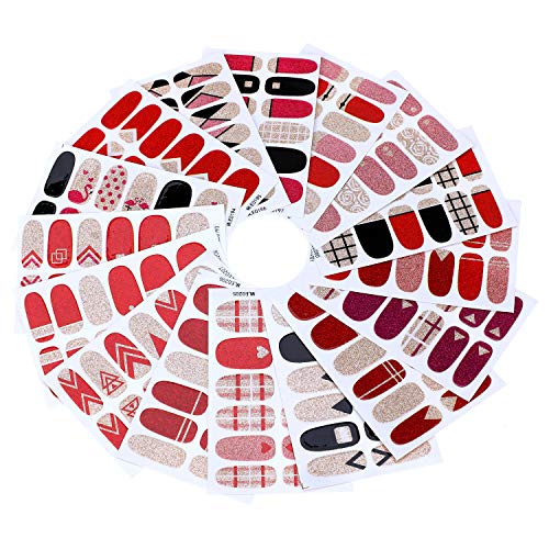 MWOOT 16 Hojas Full Cover Nail Art Stickers,Adhesivas Pegatinas de Esmalte de Uñas,Envoltura Completa Pegatinas de Uñas Adhesivas