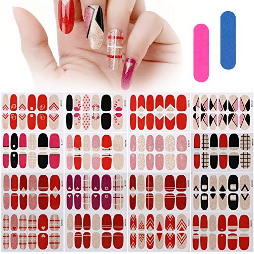 MWOOT 16 Hojas Full Cover Nail Art Stickers,Adhesivas Pegatinas de Esmalte de Uñas,Envoltura Completa Pegatinas de Uñas Adhesivas