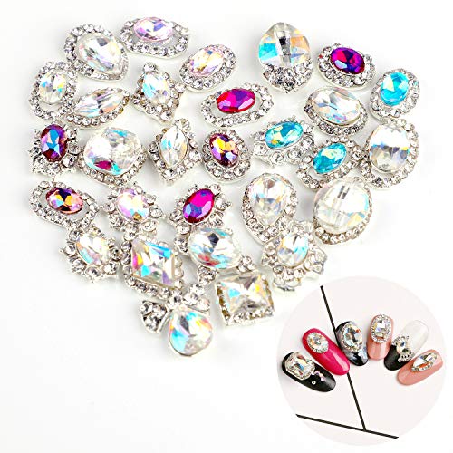 MWOOT 30 Pièces Diamantes de Imitación y 1500 Pièces Piedras (1.2-5mm) para Decoración de Uñas, Cristal de Espalda Piedrecitas Decorativas para Manualidades de Bricolaje
