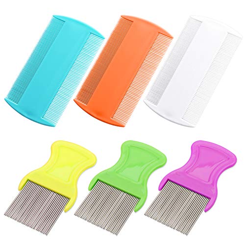 MWOOT 6 Piezas Peines de piojos,Peines para Eliminar los piojos,Dientes de Metal Peines de Doble Cara para La Preparación y Eliminación de Escamas o Piojos de Caspa