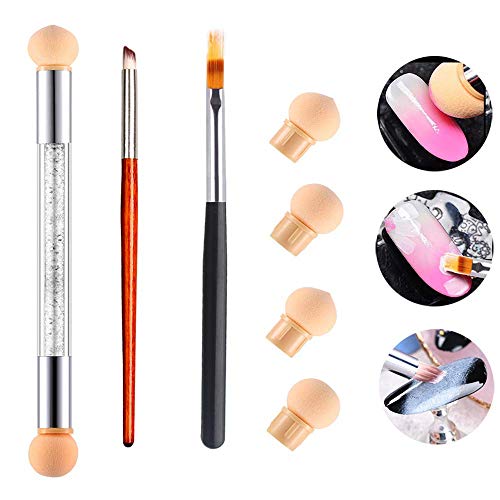 MWOOT Pinceles para Uñas, Pinceles Uñas con 4 Esponjitas para Cambiarlas y 2 Piezas Cepillos de Uñas