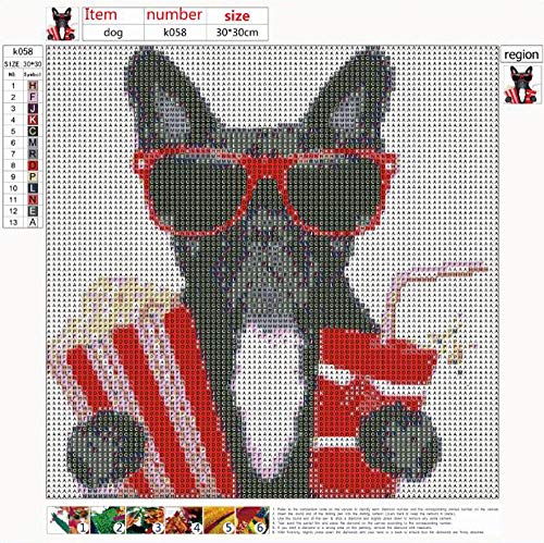MXJSUA DIY 5D Diamond Painting Kit de Taladro Redondo Completo Rhinestone Picture Art Craft para decoración de la Pared del hogar 30x30 cm Bulldog Negro con Palomitas de maíz y Cola