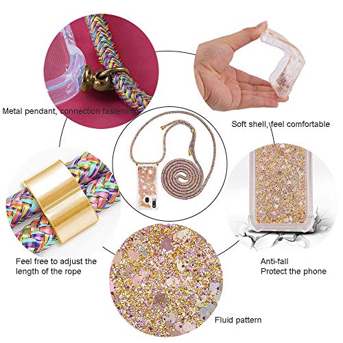 MXKOCO Funda con Cuerda para Samsung Galaxy A40 Carcasa de movil con Cuerda para Colgar - Funda con Correa para Hombro y Cordón Colgante/Brillante Arena movediza Carcasa con Banda con Cordon