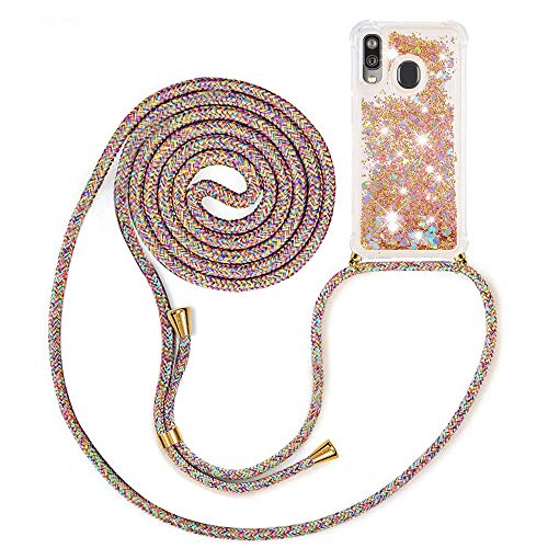 MXKOCO Funda con Cuerda para Samsung Galaxy A40 Carcasa de movil con Cuerda para Colgar - Funda con Correa para Hombro y Cordón Colgante/Brillante Arena movediza Carcasa con Banda con Cordon
