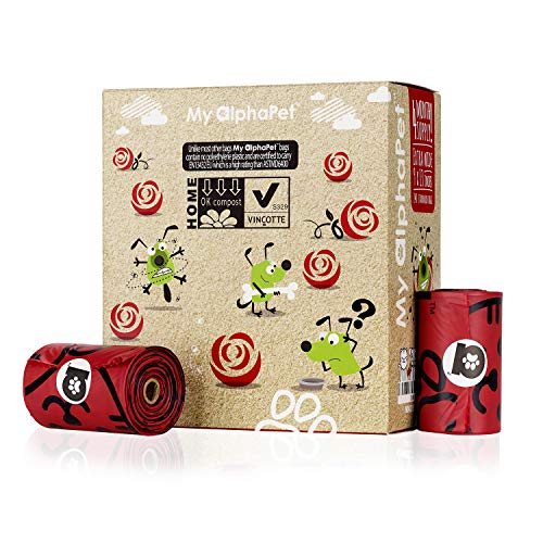 My AlphaPet Bolsas Caca Perro Biodegradables Respeta el Medio Ambiente – La Mejor Valorada EN13432 – 16 Rollos Olor Rosa 240 Bolsitas – Tamaño Grande 23x33cm – Bolsas Caca Perro Anti Goteo