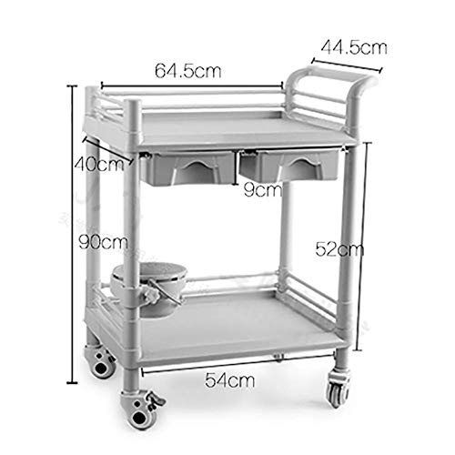 MY1MEY Carros de Servicio Carros médicos portátiles de ABS móvil, carros de Servicios de SPA de Belleza médica de 2 Niveles con Rueda Universal, 64.5 × 44.5 × 90 cm, Blanco grisáceo (Color: sin GAV