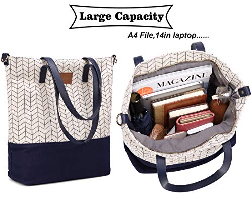 Myhozee Bolsos Mujer Bolsos de Mano Hombro Bolsa de Lona Grande Bolsas de Tela Bolso Señora Tote Bolso Bandolera Shopper (Azul)