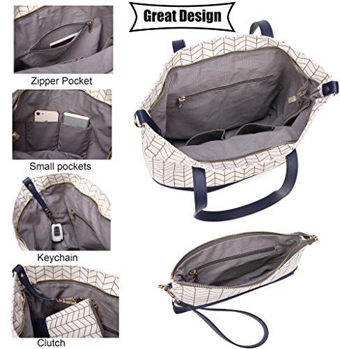 Myhozee Bolsos Mujer Bolsos de Mano Hombro Bolsa de Lona Grande Bolsas de Tela Bolso Señora Tote Bolso Bandolera Shopper (Azul)