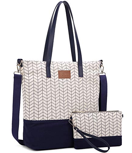 Myhozee Bolsos Mujer Bolsos de Mano Hombro Bolsa de Lona Grande Bolsas de Tela Bolso Señora Tote Bolso Bandolera Shopper (Azul)