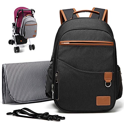 Myhozee Mochilas de Pañales y Biberones, Mochila Maternidad Portatil con 3 Bolsillo Térmico para Biberones, Impermeable Bolsa Mochilade Pañales para Carrito de Bebé y Mamá (Negro)