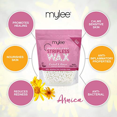 Mylee Professional Perlas de Cera Depilatoria 500g, Bolitas de Cera Depilatoria para Usar Sin Bandas, Cera Depilatoria Sin Dolor para Cuerpo, Cara e Ingles (Coco y Árnica + Carbón y Té Verde)