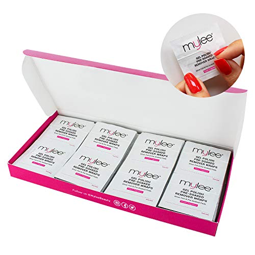 Mylee Removedor de Esmalte de Gel Profesional Almohadillas de Acetona Previamente Empapadas y Envolturas de Aluminio para Manicura y Pedicura, Limpiador de Decoración de Uñas - (100 toallitas)