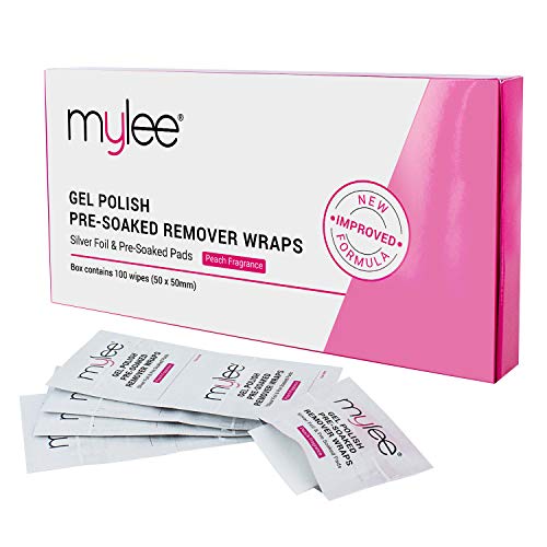Mylee Removedor de Esmalte de Gel Profesional Almohadillas de Acetona Previamente Empapadas y Envolturas de Aluminio para Manicura y Pedicura, Limpiador de Decoración de Uñas - (100 toallitas)