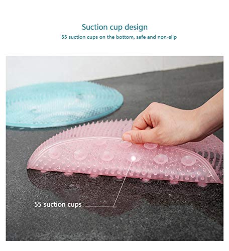 MYW Cepillo de Ducha Trasero,Cepillo de Ducha de Silicona,Almohadilla para los pies,Cepillo para el Cuerpo,Cepillo de baño de Silicona,Cepillo de Masaje,artefacto Perezoso (Coral Blue 31cm)