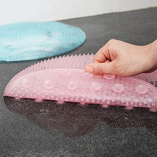 MYW Cepillo de Ducha Trasero,Cepillo de Ducha de Silicona,Almohadilla para los pies,Cepillo para el Cuerpo,Cepillo de baño de Silicona,Cepillo de Masaje,artefacto Perezoso (Coral Blue 31cm)