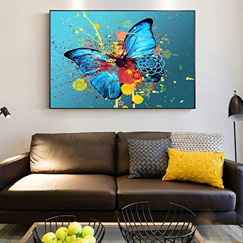 N / A Arte Moderno de la Pared de la Pintada impresión de la Lona Colorida Mariposa Abstracto Mural Animal Mariposa Imagen para Sala de Estar Pintura Decorativa sin Marco A88 30x40cm