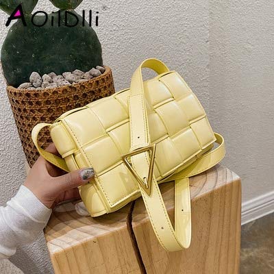 N / A Bolsos con Solapa de Tejido para Mujer Nuevo Bolso Cruzado de Cuero de Moda Bolsos de Verano Femeninos 23 * 15 * 5 cm