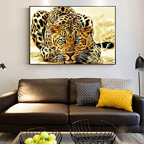 N / A Carteles y Estampados de guepardos Dorados, decoración Moderna de Animales, Cuadros de Pared, Sala de Estar con Pintura de Lienzo de Leopardo, decoración sin Marco A24 60x90cm