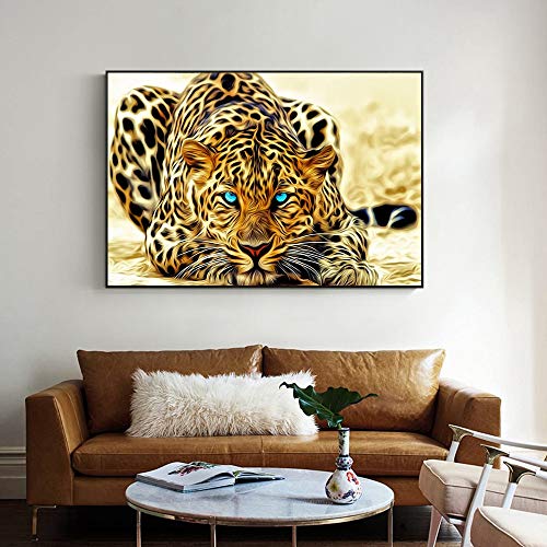N / A Carteles y Estampados de guepardos Dorados, decoración Moderna de Animales, Cuadros de Pared, Sala de Estar con Pintura de Lienzo de Leopardo, decoración sin Marco A24 60x90cm