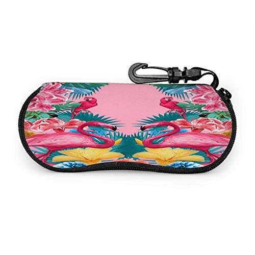 N / A Estuche Para Gafas,Funda Portátil Caja Para Gafas De Sol,Estuche Para Gafas Flamingo And Tropical Garden Con Llavero Mosquetón Para Mujer Hombre