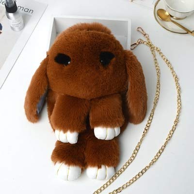N / A Fluffy Bunny Shoulder Plush Mochila Cute Fluffy Rabbit Fur Pompoms Chain Bag Women Cartoon Rabbit Sling Bag 38cm