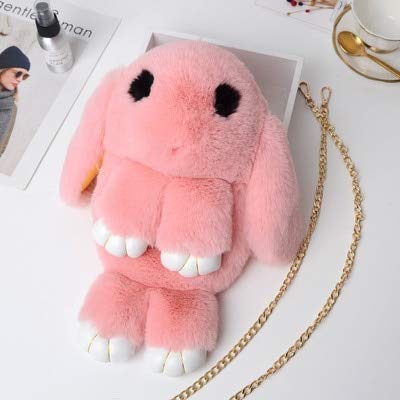 N / A Fluffy Bunny Shoulder Plush Mochila Cute Fluffy Rabbit Fur Pompoms Chain Bag Women Cartoon Rabbit Sling Bag 38cm