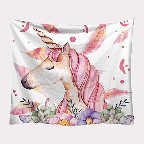 N / A Tapiz de decoración de Pared de habitación de niña Tapiz de Animal Lindo para niños decoración de hogar de Unicornio Tapiz de Tapiz Rosa Dulce de Dibujos Animados A13 130x150cm