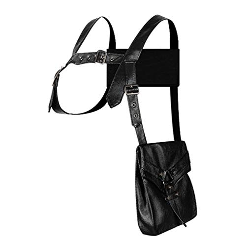 #N/A Bolso de Cintura/Hombro de Cuero PU con Correa de Pecho Ajustable Steampunk para Mujer