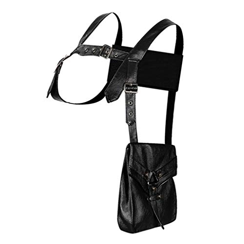 #N/A Bolso de Cintura/Hombro de Cuero PU con Correa de Pecho Ajustable Steampunk para Mujer