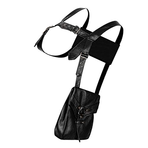 #N/A Bolso de Cintura/Hombro de Cuero PU con Correa de Pecho Ajustable Steampunk para Mujer