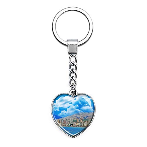 "N/A" España Benidorm Llavero Creatividad única Regalo de Recuerdo turístico Cadena de Cristal de Acero Inoxidable en Forma de corazón