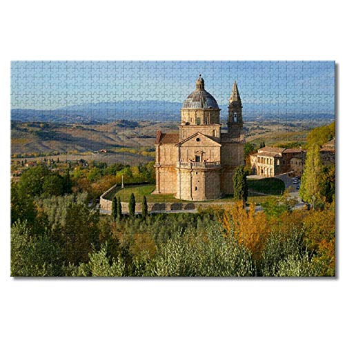 "N/A" Iglesia San Biagio Siena Italia Rompecabezas para Adultos Niños 1000 Piezas Juego de Puzzles de Madera para Regalos Decoración del hogar Recuerdos Especiales