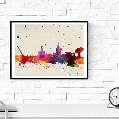 Nacnic Lámina Ciudad de Sevilla. Skyline Estilo Acuarela y explosión de Color. Poster tamaño A3 Impreso en Papel 250 Gramos y tintas Decoración del hogar. Diseño al Mejor Precio.