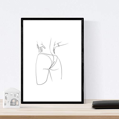 Nacnic Set de 2 láminas de Dibujos con un Solo Trazo Mujer de Espaldas y Trasero Femenino. Posters con una Sola Linea. Tamaño A4 sin Marco