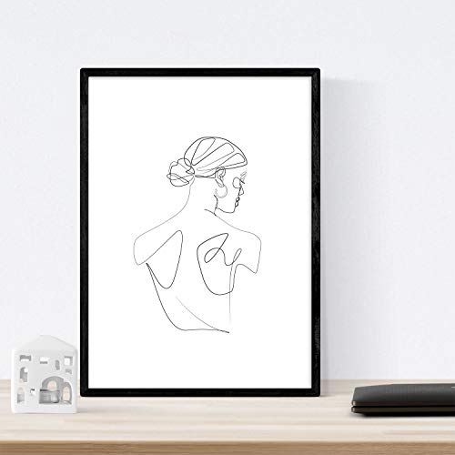 Nacnic Set de 2 láminas de Dibujos con un Solo Trazo Mujer de Espaldas y Trasero Femenino. Posters con una Sola Linea. Tamaño A4 sin Marco