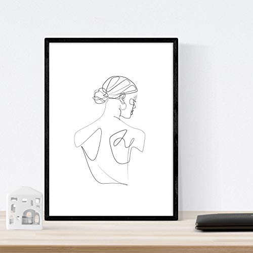 Nacnic Set de 2 láminas de Dibujos con un Solo Trazo Mujer de Espaldas y Trasero Femenino. Posters con una Sola Linea. Tamaño A4 sin Marco