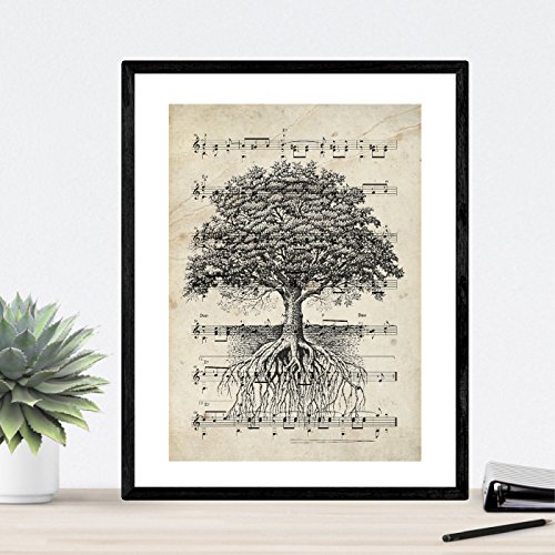 Nacnic Set de 4 láminas para enmarcar con partituras. Tamaño A4. Sin Marco